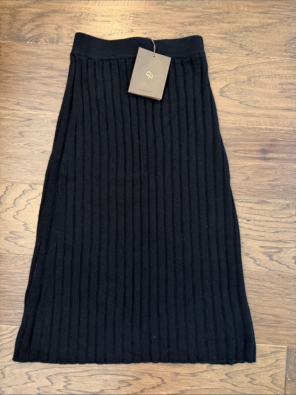 Gentle Herd Black Ribbed Stretch 100% Cashmere Knit Midi Skirt XS